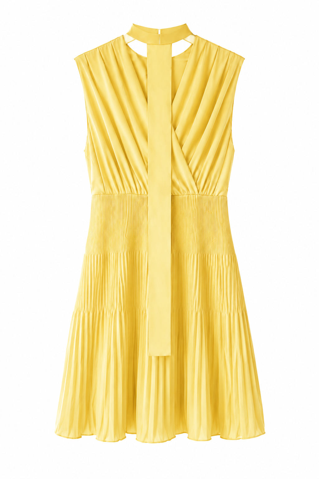 Pleated V-Neck Mini Dress