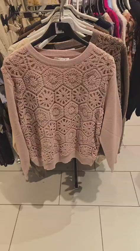 Real-item video of the Floral Lace Knit Top